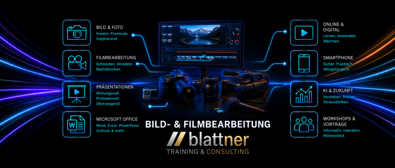 Bild- und Filmbearbeitung lernen – vom einfachen Tipp bis zur professionellen Gestaltung Ihre Bilder und Filme verdienen mehr als den Zufall.