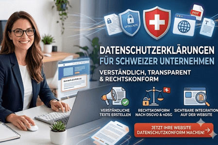 Datenschutzerklärungen im Internet Schweizer Unternehmen müssen eine transparente Datenbearbeitungspolitik betreiben, indem sie eine für die Nutzenden verständliche Datenschutzerklärung verfassen und diese auf ihrer Website einblenden